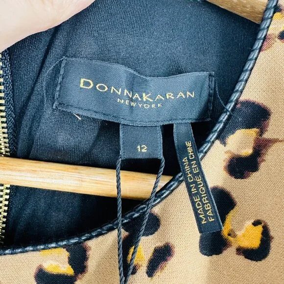 Donna Karan Womens Brown Tan Leopard Print Crew Neck Long Sleeve Zip Dress 12 - Picture 10 of 13